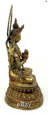 Rare 19th Cent. Antique Large Asian Chinese Gilded Bronze Namaste Buddha Statue