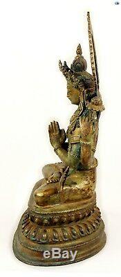 Rare 19th Cent. Antique Large Asian Chinese Gilded Bronze Namaste Buddha Statue