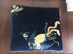 Rare Antique 19th Century Large Art Deco Chinese Pictorial Rug Pillow Blue