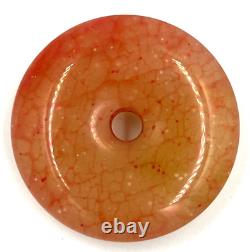 Rare Antique Chinese Chicken Blood Jade Large Pendant Disc Donut