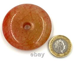 Rare Antique Chinese Chicken Blood Jade Large Pendant Disc Donut