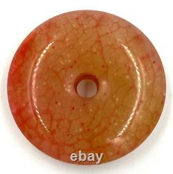 Rare Antique Chinese Chicken Blood Jade Large Pendant Disc Donut