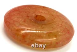 Rare Antique Chinese Chicken Blood Jade Large Pendant Disc Donut