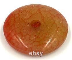 Rare Antique Chinese Chicken Blood Jade Large Pendant Disc Donut