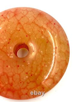 Rare Antique Chinese Chicken Blood Jade Large Pendant Disc Donut