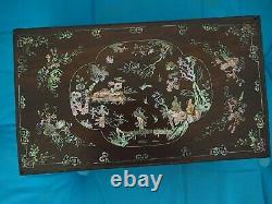Rare Antique Large Chinese Vietnamese Mother of Pearl Inlay Wooden Box Landscape