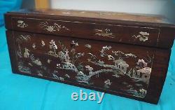 Rare Antique Large Chinese Vietnamese Mother of Pearl Inlay Wooden Box Landscape