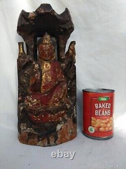 Rare Archaic Large Antique Chinese Tibetan Wood Red Lacquer Buddha & Attendant