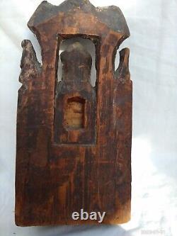 Rare Archaic Large Antique Chinese Tibetan Wood Red Lacquer Buddha & Attendant