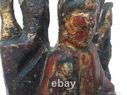 Rare Archaic Large Antique Chinese Tibetan Wood Red Lacquer Buddha & Attendant