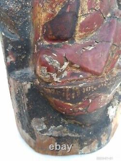 Rare Archaic Large Antique Chinese Tibetan Wood Red Lacquer Buddha & Attendant