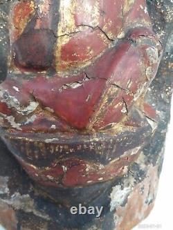 Rare Archaic Large Antique Chinese Tibetan Wood Red Lacquer Buddha & Attendant