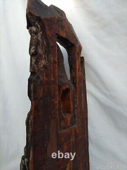 Rare Archaic Large Antique Chinese Tibetan Wood Red Lacquer Buddha & Attendant