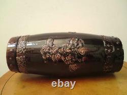 Rare Large Antique Chinese Shiwan Monochrome Dark Brown-Glazed Barrel-Form Vase