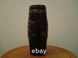 Rare Large Antique Chinese Shiwan Monochrome Dark Brown-Glazed Barrel-Form Vase