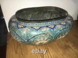 Rare Large Antique Cloisonne Brass Jardiniere