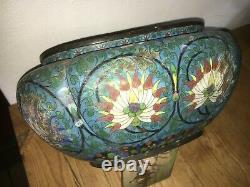 Rare Large Antique Cloisonne Brass Jardiniere