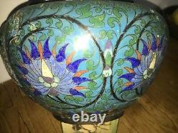 Rare Large Antique Cloisonne Brass Jardiniere