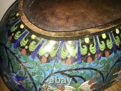 Rare Large Antique Cloisonne Brass Jardiniere