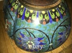 Rare Large Antique Cloisonne Brass Jardiniere