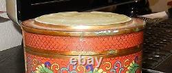 Rare Large Carved Chinese Man White Jade Top Cloisonne Enamel Humidor Jar Box