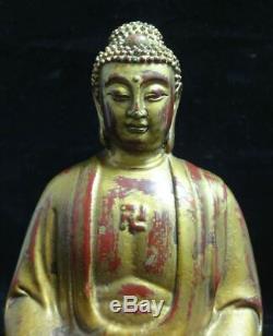 Rare Large Heavy Old Chinese Gilt Bronze Shakyamuni Buddha Statue Sculpture