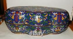 Rare Large Old Chinese Cloisonne Enamel Bats Design Bowl Jar Box