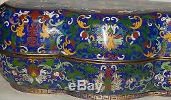 Rare Large Old Chinese Cloisonne Enamel Bats Design Bowl Jar Box