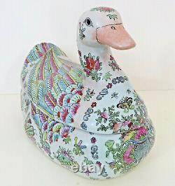 Rare Large Porcelain Polychrome Famille Rose Duck Terrine