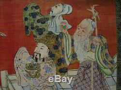 Set Of 4 Extra Large Antique Chinese Kesi Silk Panels/floor Screen, 90 X 22each