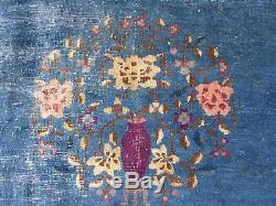 Shabby chic Antique Hand Made Art Deco Chinese Blue Wool Large Carpet 325x246cm