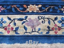 Shabby chic Antique Hand Made Art Deco Chinese Blue Wool Large Carpet 325x246cm
