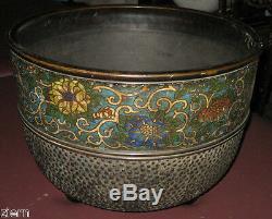 Signed Antique Qing Dynasty Chinese Cloisonne (jingtailan) Bronze Large Pot
