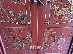 Stunning Antique Large Chinese Red Lacquer Wedding Cabinet Storage 19th Century