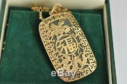 Stunning Chinese 9ct Gold 375 Openwork Gold Large Green Jadite Pendant Chain