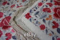 Stunning Large Antique Chinese Embroidered Silk Piano Shawl