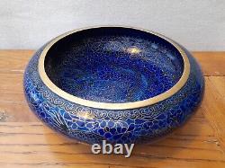 Stunning Large Chinese Cloisonné Bowl Blue