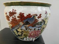 Stunning Very Large Heavy Ceramic Oriental Fishbowl Pot with Peacock/Birds, VGC