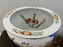 Stunning Very Large Heavy Ceramic Oriental Fishbowl Pot with Peacock/Birds, VGC