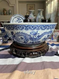 Superb 14 Large Antique Chinese Daoguang Blue And White Bowl