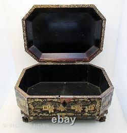 Superb Large 19th-Century ANTIQUE Chinese Export Lacquered Wood Caddy Chest/Box
