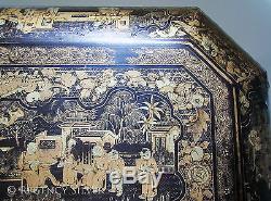 Superb Large 19th-Century ANTIQUE Chinese Export Lacquered Wood Caddy Chest/Box
