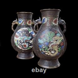 Superb, Large Antique Pair Signed Chinese Bronze Vases