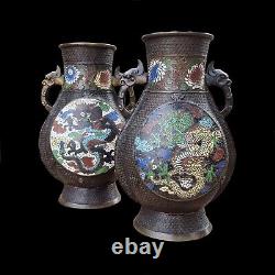 Superb, Large Antique Pair Signed Chinese Bronze Vases