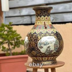 Superb Large Chinese Imperial Qing Qianlong Gilded Painted Enamel Vase Landscape