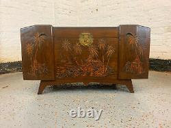 UK DELIVERY Large MCM Carved Tiki Style Camphor Wood Oriental Chest Blanket Box