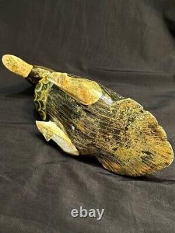 Unique Large Antique Chinese Carved Wooden Wood Polychrome Gilt Duck Sculpture