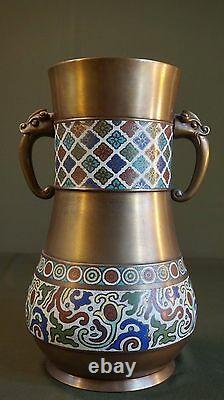 Very Fine Large Early 1900 Chinese Cloisonne Vase with Figure Handles