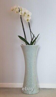 Very Large Chinese Celedon Crackle Glazed Cylindrical Vase. Height 24