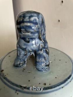 Very Large Contemporary Chinese Porcelain Temple Jar Blue & White Foo Lion